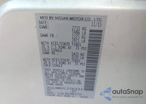 2015 Infiniti Qx60 из США, поврежденный, VIN 5N1AL0MM1FC556331